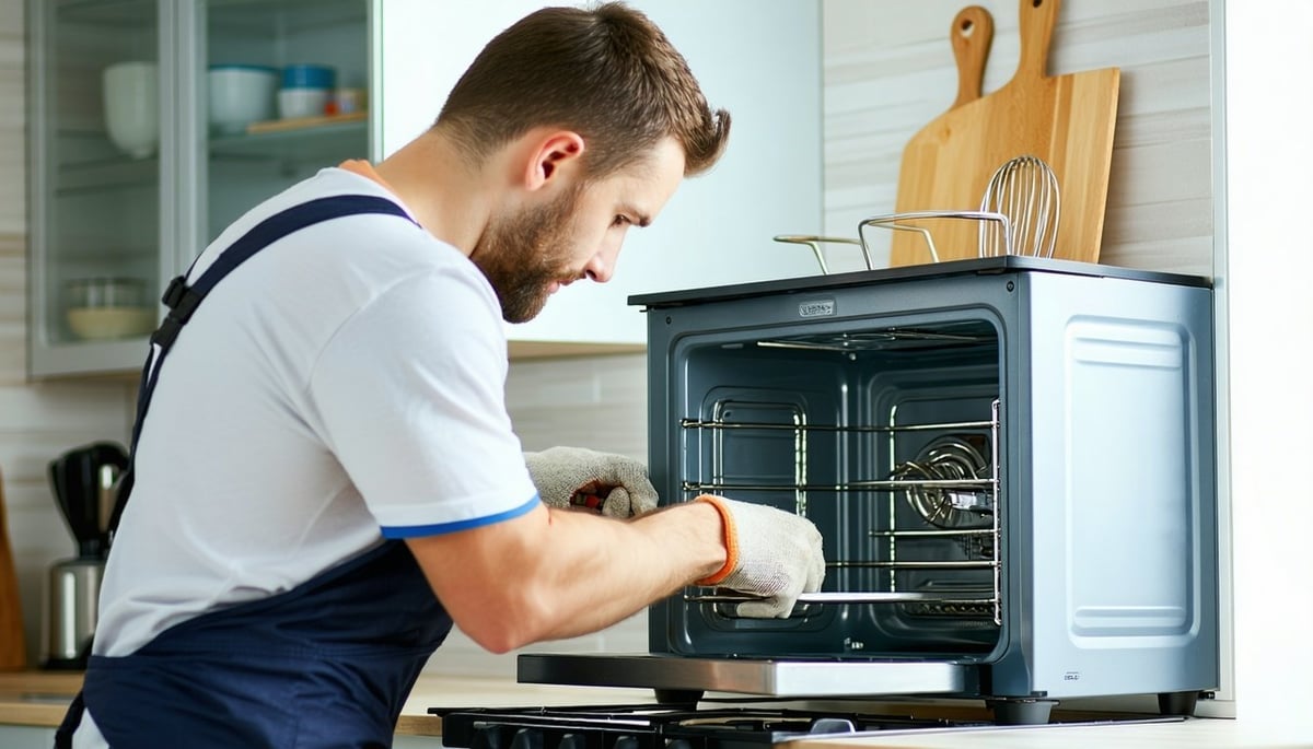 Technician repairing a kitchen appliance